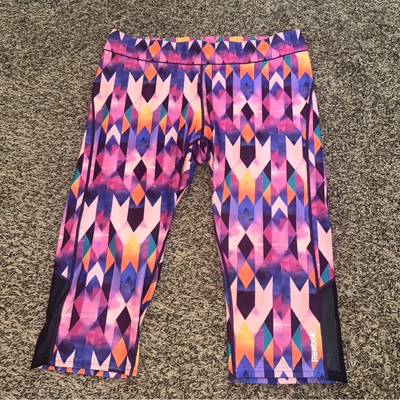 Reebok Pink and Purple Geometric Capris - Picture 1 of 3